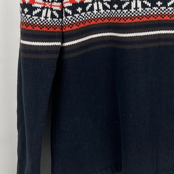 Vintage Preppy Cabincore Cotton Turtleneck Sweater Brown Navy Rust Geometric | S - Picture 2 of 9